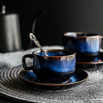 180 ml Tamno Plava Keramičke Kava Šalica i Tanjurić Set Za Полдника Espresso Kreativno Jednostavna demitasse