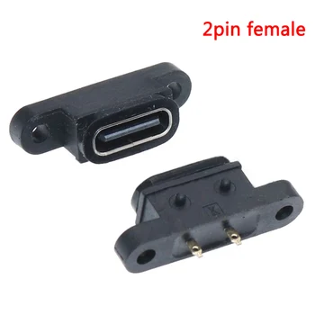 1pc TIP C 2-Pinski Vodootporan Ženski USB C 2P priključak Priključak S Otvorom Za Vijak Brzo Punjenje Sučelje za Punjenje 180 stupnjeva USB Priključak