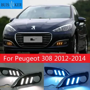 2 kom. Auto-stil za Peugeot 308 2012-2014 led za vožnju DRL s danom Vruća svjetlo žuta žmigavac maglenka