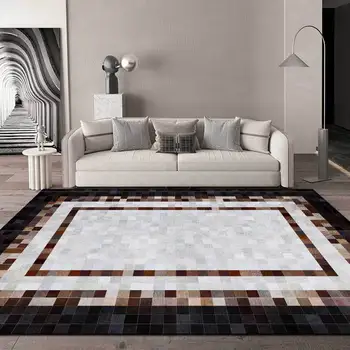 200*300 cm trendy moderni uzorak od umjetne kože kvadratni okvir, smeđa i crna dnevni boravak spavaća soba mali tepih tepih za pod