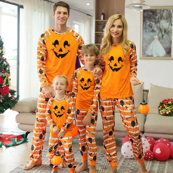 2021 Halloween Print Obiteljske Iste Pidžame Kit Za Odrasle I Djecu, Crtani Film Šišmiš Pidžame Po Cijeloj Površini Kućna Odjeća Setovi Rekvizite Za Odijevanje