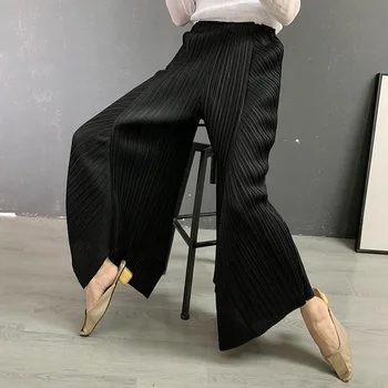 2021 jesenje nove elegantne ženske hlače miyake, nabrane slobodan široke hlače folda larga, tanke svakodnevne hlače za žene