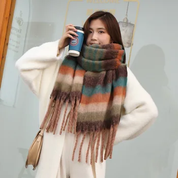2021 medo zimski šal sa simuliranim kašmira, ženski šal kontrastne boje na pruge, dugi stil s topao šal, šaren mekani šal