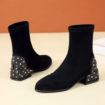 2022 Novi Korejski Trendy Ženske Čizme Od Флока na trgu petama; Zapatos De Mujer, Cipele na Platformu; Svakodnevne Luksuzne Marke Kratke Čizme ; Žene