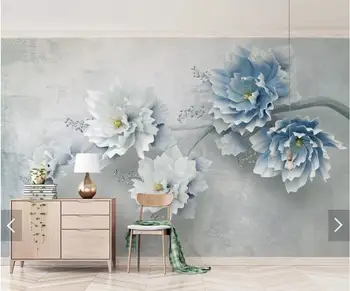 3D Plava Reljefni Cvijet Božur Foto Tapete Zidne Spavaće sobe Dekor Zidova soba Tapete za Zidove 3 d