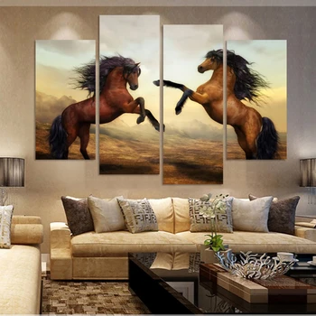 4 Ploče slikarstvo Besplatna dostava umjetnost platnu Zid umjetnost Rotirajući Slika konja umjetnost Moderni dnevni boravak Dekorativna bez okvira