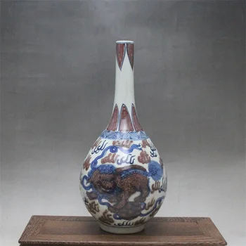9 Antički porculan vaza ručni rad YuanDynasty, boca s plavim i crvenim lavom, ručno oslikana, najbolja kolekcija i ukras