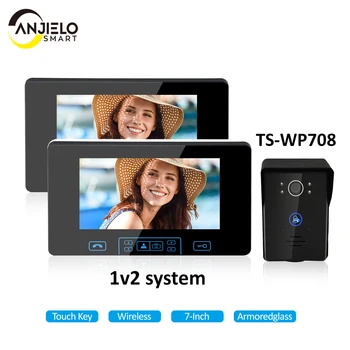 AnjielaSmart bežični 7-Inčni 2,4 Ghz digitalni bežični modernizirana touch-ključ vodootporan video interfon zvono na vratima sa funkcijom otključavanja