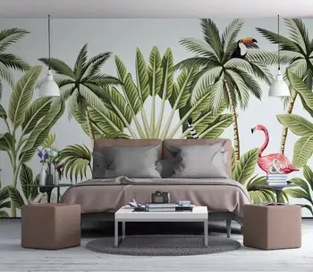 Bakal Prilagođene 3d desktop Ručno oslikana tropska šuma banana list flamingo desktop freska dnevni boravak pozadina desktop dekor