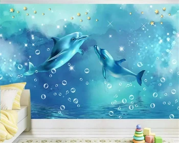Beibehang Prilagođene dječja soba pozadina zida 3d desktop delfin zvjezdano nebo plavi ocean papier peint slikanje 3d desktop