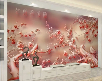 beibehang Prilagođenu Pozadinu Freske 3D jade dragon Navoj Crvena šljiva Krajolik Zidno Slikarstvo Uređenje Interijera Kuće 3d desktop