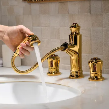Crown dizajn Zlatni prikladniji mesinga Miješalica za umivaonik u Kupaonici Na бортике Zlatni pull-Mikser za Wc Slavina za hladnu i toplu vodu-554
