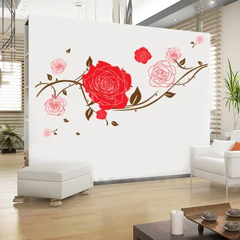 Crvena Ruža je cvijet naljepnice za zid, PVC Materijal DIY Ruža Naljepnice Za Zid Za Dnevni boravak Spavaća soba Kauč na pozadinu Djevojka uređenje sobe