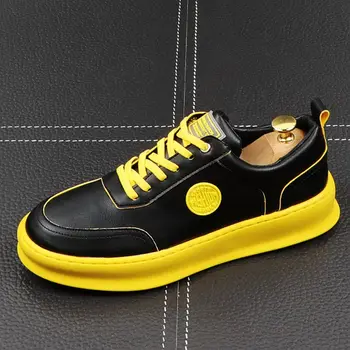 CuddlyIIPanda/Nova Luksuzna Design Muška Žuto-bijele Cipele za slobodno vrijeme, Proljeće-Jesen Tenisice s debelim Potplatima, Muška Mladih Trend Cipele