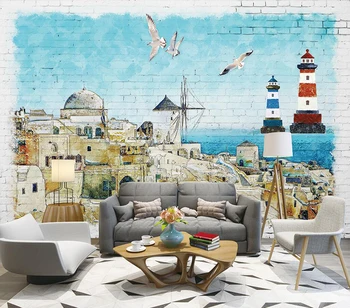 Dekorativne tapete sa ručno oslikanim na pozadini obalnog grada zidno slikarstvo