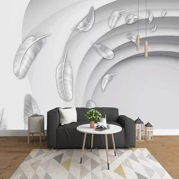 Izrađen Po Mjeri Freska Europska Moderna Reljef Bijelo Pero Luksuzne Tapete Home Dekor Dnevni boravak Spavaća soba Kauč 3D Papel De Parede