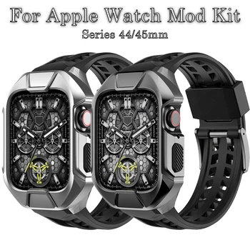 Kit modifikacija Luksuzni Metalno Kućište Gumeni Remen za Apple Watch Series 7 45 mm Sportski Remen Mod za iWatch SE 6 5 4 44 mm Narukvica