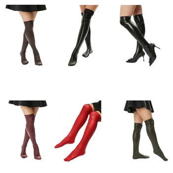 L5YD Ženskih Čarapa Od Umjetne Kože, Čvrste Elastične Golfs Iznad Koljena, Klupska Odjeća za Stranke