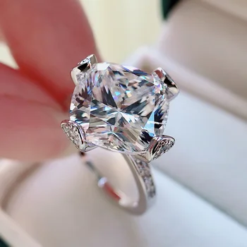 Laboratorijske Dijamant 100% 925 Sterling Srebra 11*11 mm Blistava Rez Geometrijski Kvadrat Zaručnički Prsten Za Žene Nakit 2021