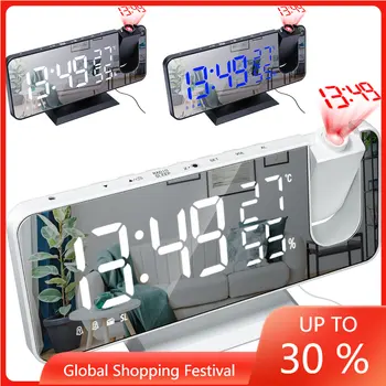 LED Digitalni Alarm Sat Društvene Elektronski Sat Stolni USB Wake Up FM Radio Projektor Vremena Funkcija Ponavljanja 2 sat za Alarm 2#