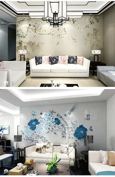 Običaj kineski stil, cvijeće i ptice krajolik dnevni boravak kauč pozadina zidne tapete film i tv zidno platno freska