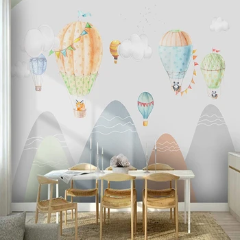 Običaj Svilene Tapete Moderna crtan Dječja Soba Balon u Mountain Zidno Slikarstvo Home Dekor Za Dječje Sobe Spavaća soba Freska