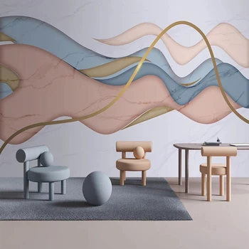 Običaj Zidne Tapete Moda 3D Mramorni Uzorak Moderan Minimalistički Apstraktne Linije Svjetlo Luksuzni Pink Pozadina Zida 3D Slikarstvo