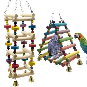 Papagaj Rotirajući Drveni Duge Stepenice Za Penjanje Igračke Sa Zvončićima Kavez Pribor Za Velike Male Ptice