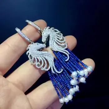 Prirodni Cijele izbrušena lapis lazuli Posrebreni Cz Utrti Morskog Konjica Naušnice