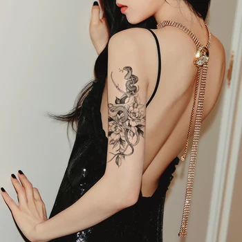Privremena Tetovaža Naljepnica Zmija Jelen Cvijet Ruže Božur Skice, Dizajn Tetovaže Seksi Djevojke Model Tattoo Ruka Crne Naljepnice