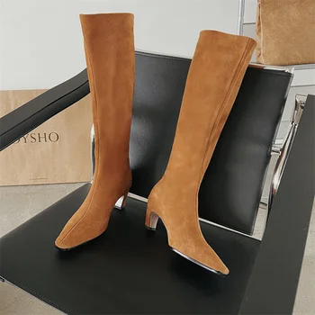 QZYERAI/Nove Zimske ženske Moderne čizme do koljena od prave kravlja koža antilop 6 cm, Neobičan Stil, Duge Tople cipele, Velike Dimenzije 34-43