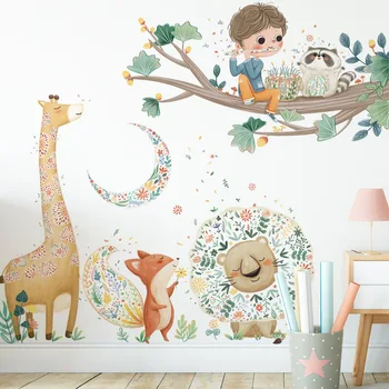 Slatka crtani naljepnica Žirafa lav lisica desktop Dječja soba dječji vrtić Naljepnica zid Naljepnice za zid za velikih stabala