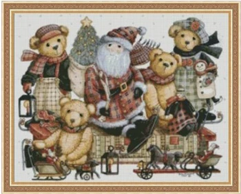 Vez križem A2405 -A2415 europska crtani klasicni medvjed obiteljski portret dnevni boravak slika velike ručno oslikana vez