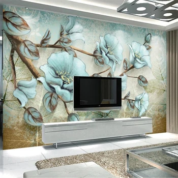 Wellyu prilagođene velike desktop 3d cvijet procvat bogate klasicni cvijeća i ptica freska moderan minimalistički apstraktne TV pozadina zid