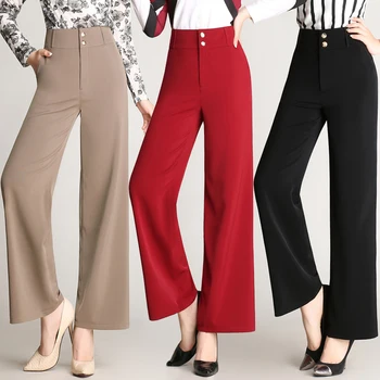 Ženske hlače, široke hlače, hlače Dužine do gležnja, Ženske trendy Ženske hlače s visokim strukom, ravne hlače, svakodnevne hlače
