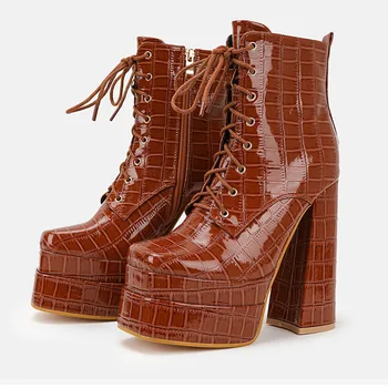 Ženske čizme na platformu s masivnim peta, Funky Branded nove cipele čipka-up, Visoke Kvalitete, do 2022 godine, Jesenje Ukusan cipele na Visoku petu, Popularni