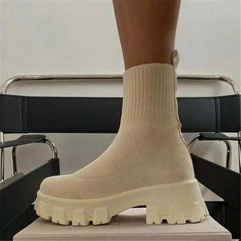 Ženske čizme NUTAKA, Čizme u zapadnom stilu, bez-uvezivanje, Pletene Ženske Jesen Čarape na Platformi, Cipele za Žene, Trendy Ženske Čizme do 2021