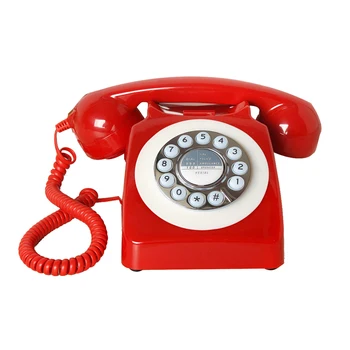 Žični Crveni Retro-Telefon za kućne urede, Klasični Starinski Fiksni Telefon, Žični Ukrasni Starinski Stolni Telefon na Poklon